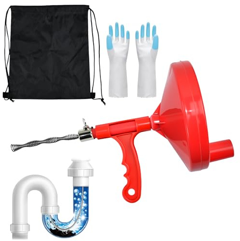 Vunavu Desatascador Tuberias Profesional, Espiral de Limpieza de Tuberías, 7m Espiral de Drenaje con Adaptador de Taladro y Guantes, Limpiador deTuberías de Cocina, Desbloqueador de Tubos de Baño