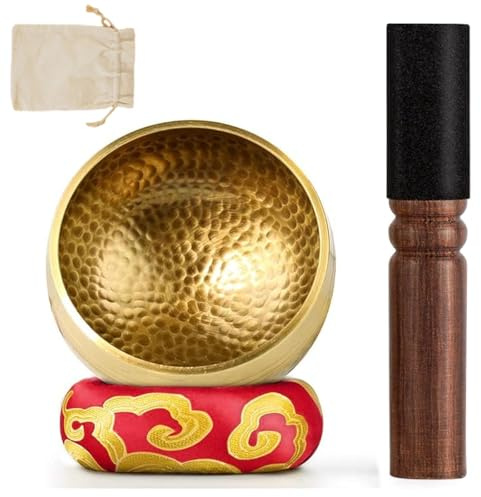 Cuenco tibetano, juego de cuencos tibetanos de Nepal martillados a mano, de latón, para meditación y yoga, con cojín y mazo, para sanar el sonido y reducir el estrés, juego de cuencos tibetanos