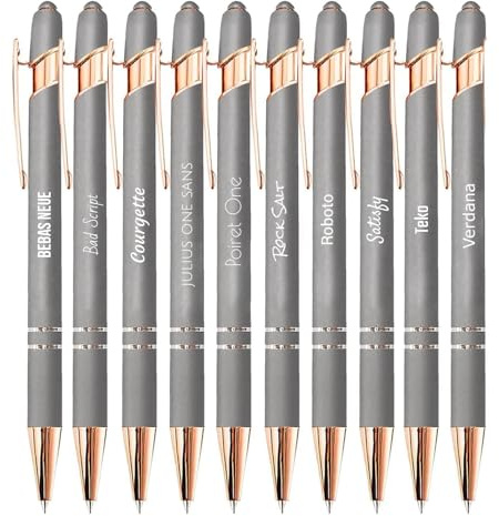 Jolis Papiers - x10 - Stift personalisiert 2 in 1 - Personalisiert Kugelschreiber mit Gravur I Rosegold-metall I Weicher Griff I schwarz schreiben I integrierter Stylus