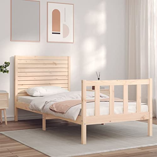Kaloriko Massivholzbett Kiefernholz 195,5x80,5x100cm, Robustes Einzelbett ohne Matratze, Holzbett für Schlafzimmer, Stabiler Bettrahmen