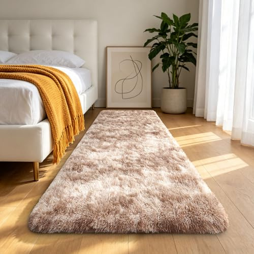 Homaxy Hochflor Flauschig Läufer Teppich, 60x100 cm | Anti-Rutsch Unterseite Weich Teppiche Waschbarer Moderner Matte fürs Flur Küche Eingang, Kamel