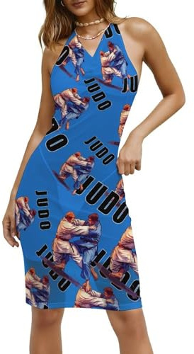 Japanese Judo Judoka Fighter Women's Beach Dresses Halter Bikini Cover Up Mesh Dress Beachwear S