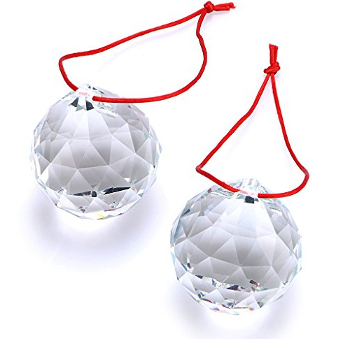 Btsky 2 Stück 50 mm Klarer Kristall Prismen Ball Sonnenfänger Kristall Kugel Aufhängen Kristallball mit Geschenk-Box für Feng Shui Zuhause Hochzeit Party Dekoration