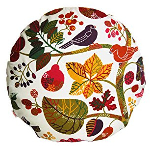 beties „Zauberwald“ Kissenhülle rund ca. Ø50 cm Kissenbezug Poufs in interessanter Größenauswahl hochwertig & angenehm aus 100% Baumwolle (Elfenbein-bunt)