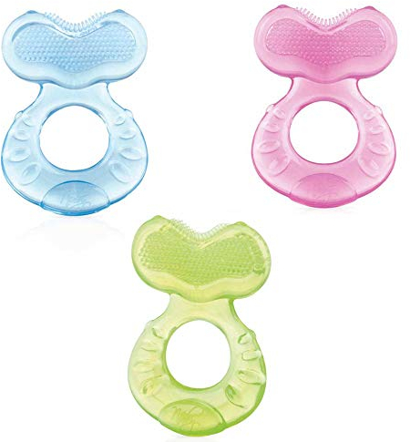 Nuby - Beißring aus Silikon in Form eines Fisches mit weichen Borsten - lindert Schmerzen beim Zahnen - Beißring für Babys - 3+ Monate (zufällige Farbe)