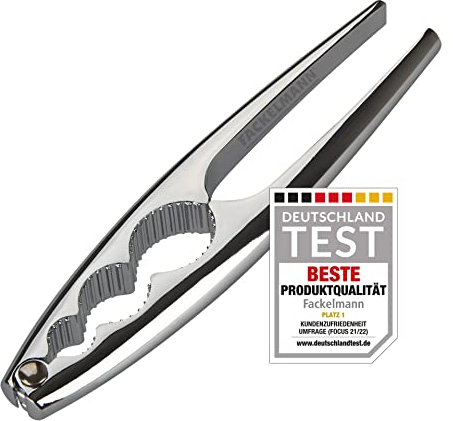 Fackelmann Cascanueces de Gran Tamaño, Rompe Nueces con 3 medidas distintas, Abridor de Frutos Secos, Pinzas para Marisco, 17 cm, Color Plateado, 1 ud.