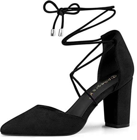 Allegra K Escarpins à Lacets et Bouts Pointus pour Femmes Noir 40