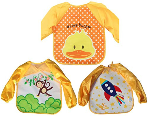 Chilsuessy 3 Pack Wasserdicht Ärmellätzchen abwaschbar latz mit ärmel lätzchen mit auffangschale Ärmellätzchen mit Nässeschutz - Essen und Play Smock Schürze für Kleinkinder, 4#