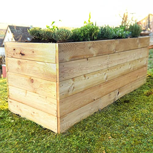 Gartenwelt Riegelsberger Elegantes Hochbeet Kräuterbeet Pflanzbeet Lärche Gemüsebeet 195x100cm Höhe 71 cm aus Lärchenholz 27mm geriffelt