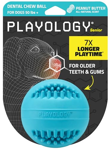 Playology Dog Toys | Dental Chew Ball for Large Senior Dogs| Peanut Butter Scented Jumbo Toy | Dog Balls for Healthy Teeth and Gums