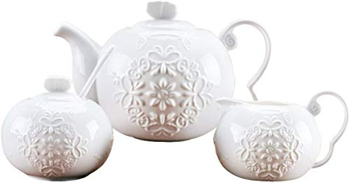Eplze Ceramic Coffee Set, Teapot, Milk Jug& Sugar Bowl- Embossed Butterfly