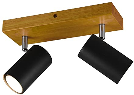 Trio Leuchten Spotbalken Marley 812400232, Metall Schwarz matt, Holz, exklusiv 2x GU10