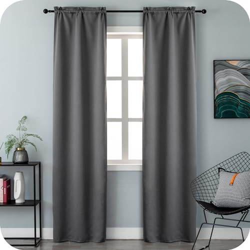 GIRASOLE HOME Coppia Tende Grigie Oscuranti Termiche Morbide Tinta Unita Tenda Isolante per Soggiorno Camera e Interni 2 Pannelli con Tasca 70x238cm