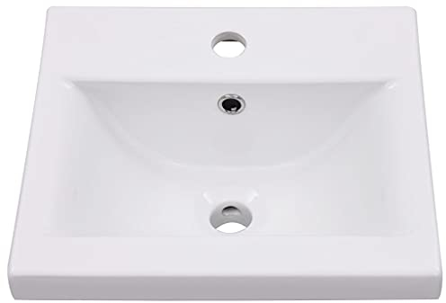 Einbauwaschbecken, MOONAIRY Aufsatzwaschbecken, Bathroom Sink, Waschtisch, Ablaufgarnitur, Aufsatzbecken, 42x39x18 cm Keramik Weiß