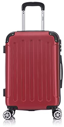 Flexot® Flex-2045 Handgepäck Kabinentrolley Koffer (16 Farben zur Auswahl) Zwillingsrollen Reisekoffer Bordcase Koffer Trolley Hartschale (M, Rubin Rot)