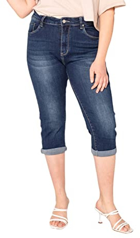 Nina Carter P200 dam caprijeans, stora storlekar, hög midja, jeans, sommarbyxor, använd look, Mörkblå (P200-1), 50 plus size