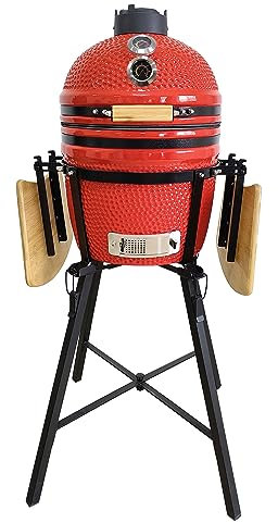 YNNI KAMADO TQ0015LMN Kamado de pie de 15.7 pulgadas con carrito y mesas auxiliares, parrilla, verde lima, barbacoa, cerámica, huevo, ahumador TQTT15LMN
