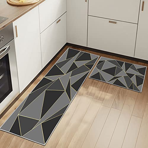 HSGLGNA Juego de 2 tapetes de Cocina antifatiga para decoración del hogar, Oficina, Impermeables, Antideslizantes, cómodos (geometría A, 43 x 75 + 43 x 150 cm)