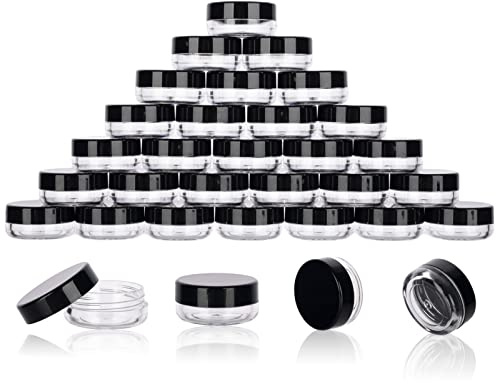 3 Gram Sample Containers With Lids, 100 Count Tiny Jars, Empty Lip Balm, Mini Cosmetic Makeup Travel Containers With Labels, Mini Disposable Spatulas