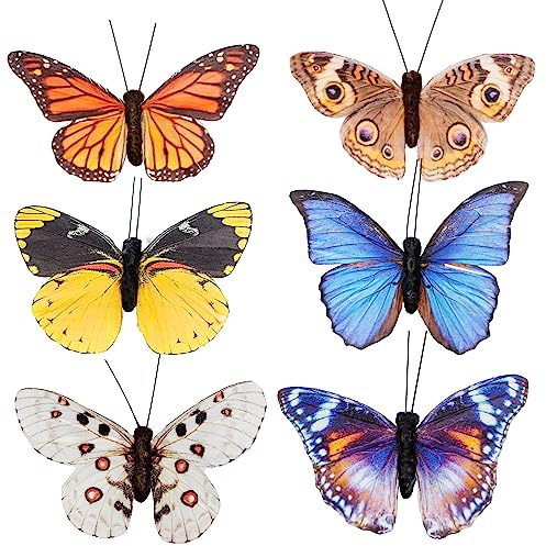 YCHTEWY Künstliche Schmetterlinge für Bastelarbeiten, Dekoration, Set mit 12 Stück, Hochzeit, Zuhause, Blumentopf, Weihnachten, Party, Frühling, Heimdekoration, Blumen