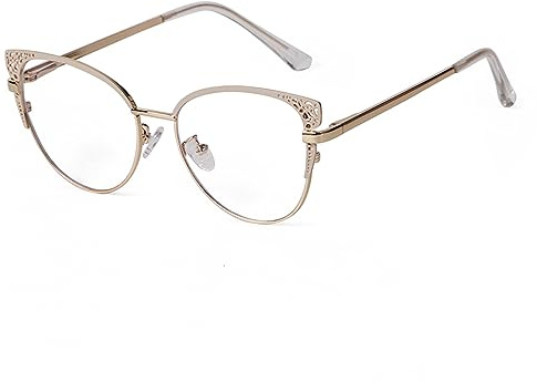 ADEWU Gafas Sin Graduación con Filtro Luz Azul Mujer Ojo de Gato Metal Montura Completa Retro Falsas Gafas para Oficina Diario