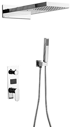 Unterputz-Brausearmaturenset LED Thermostat-Brausesystem Regenbrause-Set mit Duschkopf Handbrause für Pensionen Hotels Badezentren Hause (Silber)