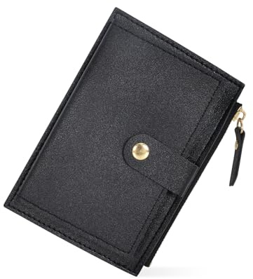 DEARBAG Liten damplånbok, kreditkortshållare i PU-läder, myntväska med dragkedja, kort plånbok med 6 kortplatser, för flickor damer, 14 x 9 x 0,5 cm, Svart, Liten