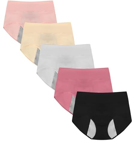 RUNYA Damen Perioden Unterwäsche Unterhosen Baumwolle Slip Postpartum Menstruation Unterwäsche 5er Pack