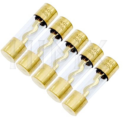 JMRTQMEC 5 Stück vergoldet 10 x 38 mm AGU Glassicherung Auto-Audio-Verstärker Verstärker 10 A 15 A 20 A 25 A 30 A 40 A 50 A 60 A 70 A 80 A 100 A (Color : 30a)