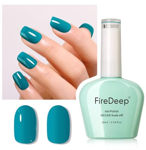 Firedeep 16ml Cyan Gel Nail Polish,Pastel Peacock Green Color Soak Off UV LED Nail Gel Polish Spring Summer Manicure Salon DIY at Home 1Pcs