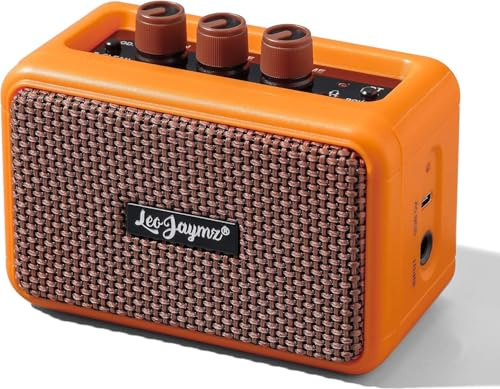 Leo Jaymz 5W Mini Guitar Amp, Portable BT Electric Guitar Amplifier, Dual Speaker Rechargeable, Clean & Overdrive Tone, Headphone Jack for Home Bedroom Travel Practice (Orange)