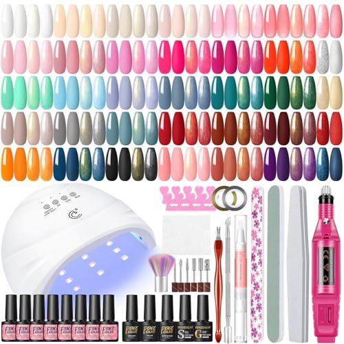 PEACECOLOR Kit Semipermanente Unghie, 35 Colori Kit Unghie Gel Completo con Lampada Fresa Elettrica e Base Coat Top Coat Gel per Principianti Set Semipermanente Unghie Completo