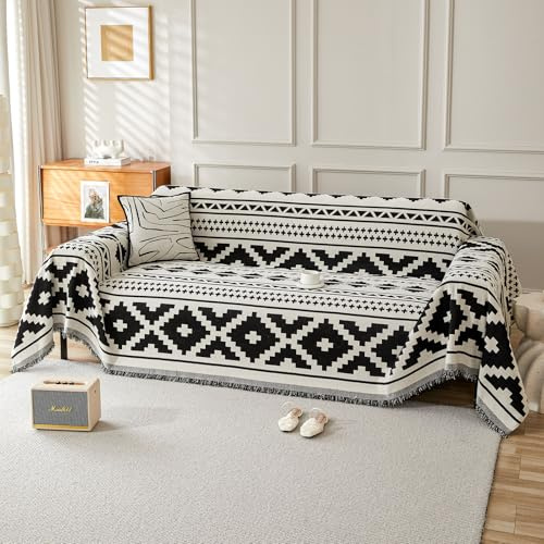 SHANNA Sofa Überwurfdecke 1/2/3/4 Sitzer, Chenille AB Seiten Ganzjährig Nutzbar Sofabezug L Form U Ecksofa Große Sofa Überzug, Vielseitige Sofaüberwurf Couch Überzug Sofa Cover Futonbezug mit Quaste