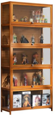 Bamboo Curio Vitrine, 5-stöckige Aufbewahrungsregale mit Klapptür, perfekt für Figuren, Sammlungsdisplay im Schlafzimmer, Wohnzimmer & Arbeitszimmer