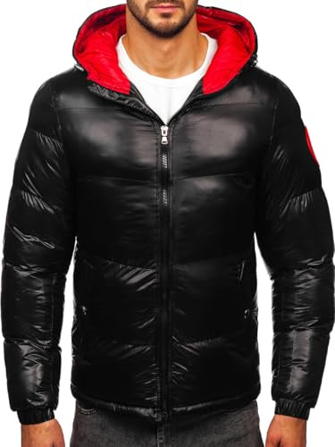 BOLF Hombre Chaqueta De Invierno Para Acolchada Con Capucha De Plumas Deportiva Con Cremallera Calidez Ocio Al Aire Libre Estilo Informal Básico 5M3198 Negro L [4D4]
