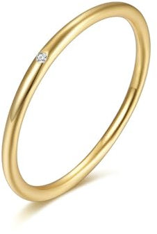 Bishilin Verlobungsringe Damen Gold 585, Ehering Einzeln Schmal mit Moissanit Bandring Trauringe Hochzeitsringe Nickelfrei für Frauen Gr.52 (16.6)