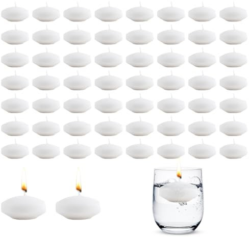 WANDGU Lot de 60 bougies flottantes : bougies chauffe-plat chaudes étanches 30 à 60 minutes, bougies flottantes non parfumées pour piscine de mariage, baignoire de Saint-Valentin, dîner, décoration de