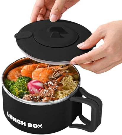 Japansk ramen-skål – ramen-skål | snabbnudlar skål | Ramen spis soppmugg lunchlåda | 1 200 ml bärbar nudelspis | rostfritt stål mikrovågsugn ramenskål för sovsal, kontor, högskola,