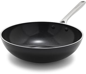 Lumenflon Orfeo 11” Nonstick Wok Pan, Made in Italy, Diamond Ceramic PFAS-Free Cookware, Induction Ready, Scratch Resistant, Laser-Fused Surface for Durability, Dishwasher Safe, Black