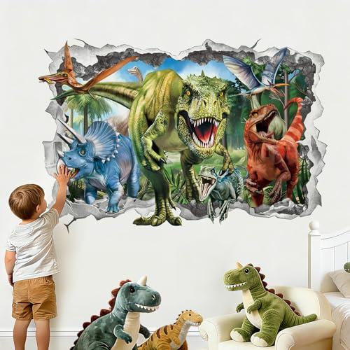 wondever Adesivi Murali Dinosauri 3D Adesivi Parete Animali della Giungla | Sticker da Muro Autoadesivo, Stacca e Attacca, Rimovibile, Decorazioni per Asilo Nido Camerette Bambini Camera da Letto