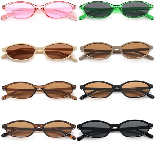 Unning 8 Stück Oval Sonnenbrille Damen Vintage Lustige Cateye Sonnenbrillen Party Retro Bunte Kleine Brille Set