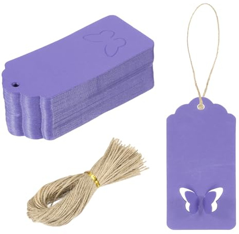 QUARKZMAN 100Pcs Etiquetas De Regalo De Papel Kraft Con Cuerda, 3.5 x 1.6 Pulgadas Etiquetas Colgantes En Blanco Forma De Ola Etiquetas De Papel Morado, Navidad, Manualidades DIY