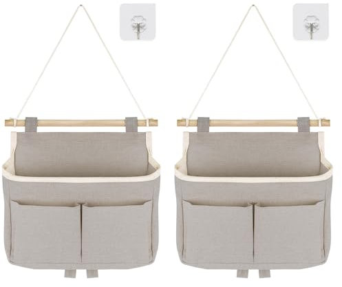 Prmape 2 Stück Hängende Aufbewahrungstasche Grau, Hohe Kapazität Zusammenbaubar, 3 Fächer mit Klebriger Haken, Hängeorganizer Bad Tür Hängeorganizer für Zuhause/Schule/Büro/Geschäft/Wohnmobil/Zelt