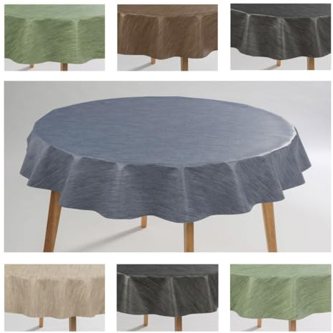 laro Rund 140 cm Wachstuchtischdecke Tischdecke Abwaschbar PVC Leinenoptik, Muster:Leinenoptik Grau Blau Rund 140cm, Größe:Rund 140cm