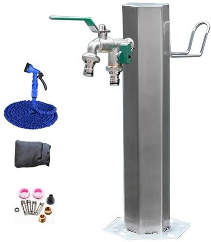 WANGJIANPENGPL Gartenbrunnen für Außen Wassersäule Garten, 304 Edelstahl Wasserzapfsäule Garten, Garten Wasserhahn, Frostschutz, mit Spritzpistole, für Bewässerung und Wasser(50cm/20in)