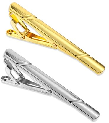 Shimmeroo 2 Stück Hochzeit Krawattenklammer Business Krawattennadel Herren Abschlussball Krawattenklammer - 6cm (Gold,Silber)