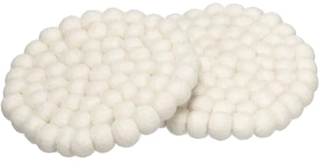 PATIKIL Set of 2 Round Wool Felt Coasters, Absorbent Cute Desk Coaster for Drinks Handmade Felt Table Decor Fun Merino Wool Pads for Bar Home Office Restaurants, White