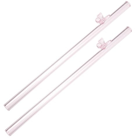 Zerodeko 2piezas Pajitas De Pajitas Reutilizables Rosas De Vidrio Decorativas Forma De Para Cócteles Bebidas Fiestas Color