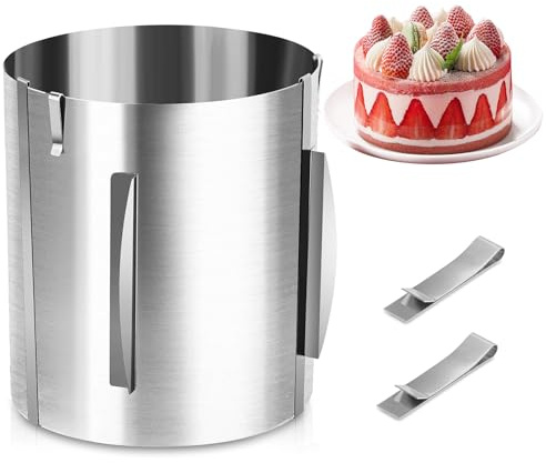 Dawumin Tortenring Verstellbar, Tortenring Hoch 20 cm, Edelstahl Backring Rund Verstellbar 16-30 cm mit 2 Befestigungsclips, Edelstahl Kuchenring Mit Skala, zum Kuchenbacken und Backen
