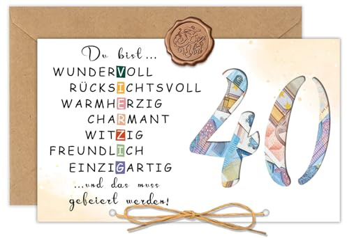 Happirra Geldgeschenke Geburtstag 40 mit Umschläge, Geburtstagskarte 40 Frau Mann, Geschenk 40 Geburtstag Frau Mann, Lustig Geschenk zum 40. Geburtstag Frauen Männer
